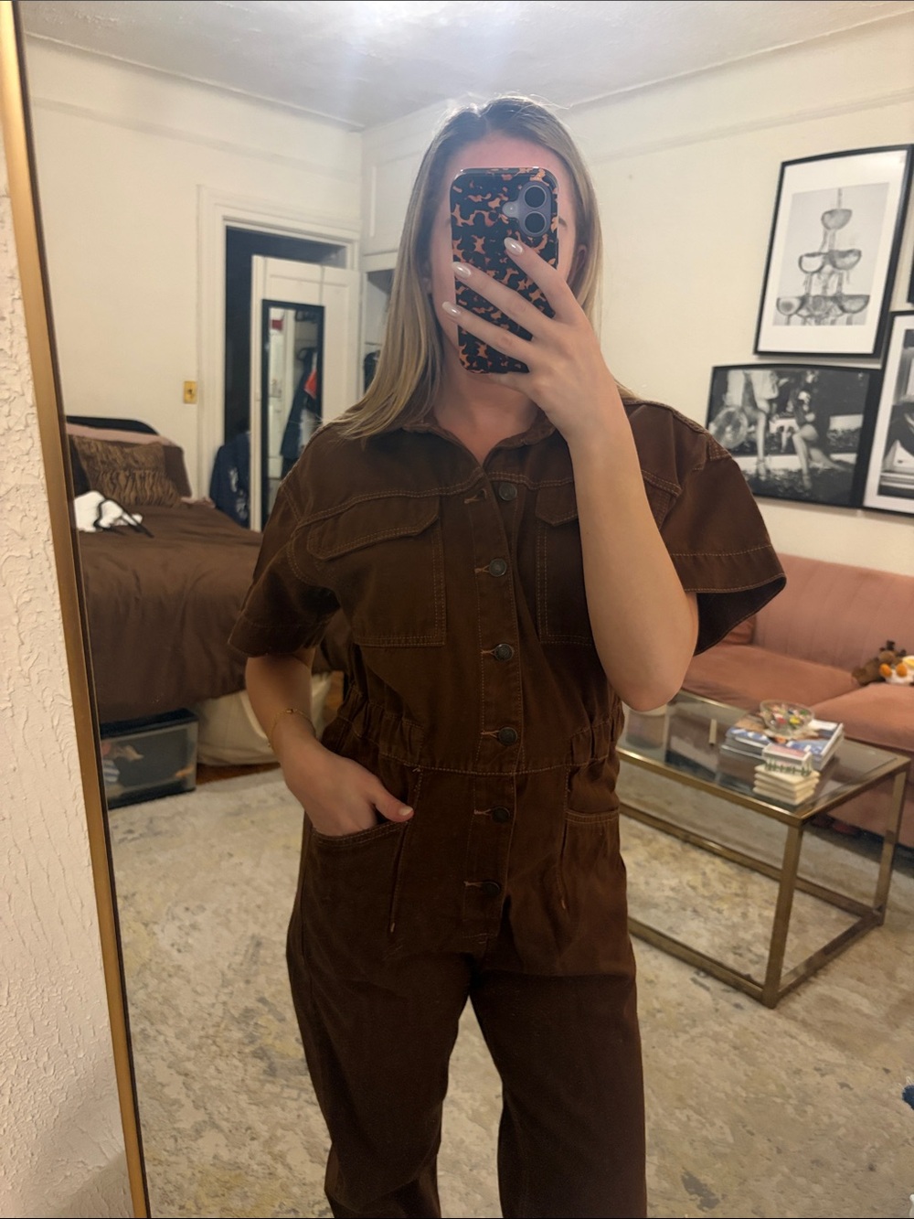 Free People Brown Denim Jumpsuit